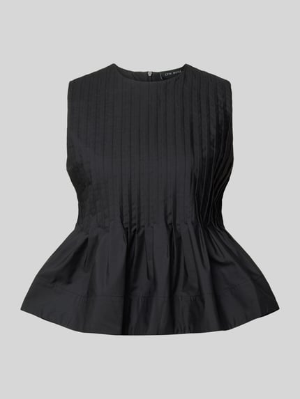 Produktfoto, Bluse mit gelegten Falten von Copenhagen Muse, mieszanka bawełny, taliowany krój, okrągły dekolt, krój bez rękawów, długość tyłu w rozmiarze S: 49 cm, czarna, pionowe plisy, gładka struktura