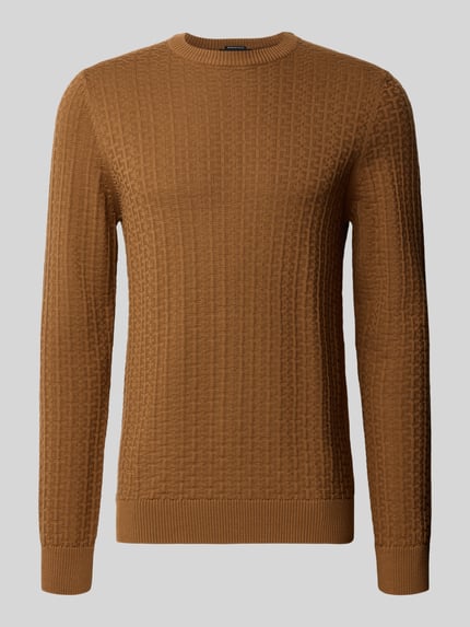 Produktfoto, brązowy Regular Fit Pullover aus reiner Baumwolle Modell 'Adrian' von Strellson, fakturowana dzianina, pulower męski