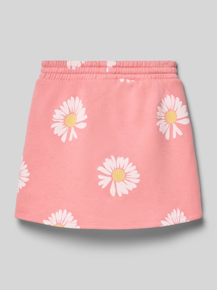 Productfoto, Sweatrock met elastische band en logo-stitching van GAP, katoenmix, recht model, tunnelkoord, gestikt logo, bandwijdte 26 cm, totale lengte 30 cm, roze met witte bloemen, zachte textuur