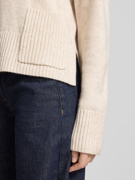 Oui Wollpullover mit Rundhalsausschnitt Beige Melange 3
