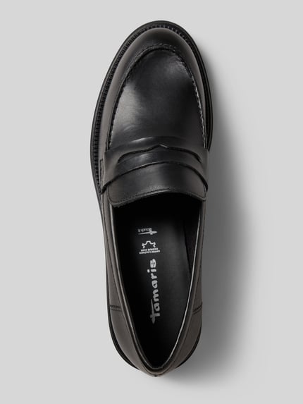 Produktfoto, Slipper aus echt leer Model 'Chunky Loafer' van Tamaris, look: effen, punt van de schoen: rond, blokhak, reliëflogo, comfortmodel/open, geprofileerde zool, materiaalverwerking: glad leer/suède, materiaal: echt leer