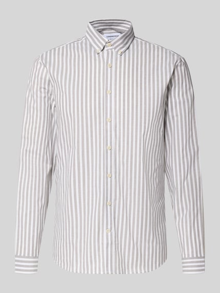 Produktfoto, Relaxed Fit Freizeithemd mit Button-Down-Kragen von Lindbergh im Streifenmuster, Material-Mix mit Stretch-Anteil, neutrale Farben