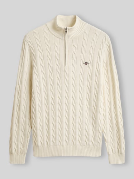 GANT Regular Fit Troyer mit Half Zip Offwhite 2