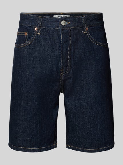 Productfoto, Regular Fit Jeansshorts aus reiner Baumwolle Modell 'EDGE' van Only & Sons in denimlook met 5-pocketmodel, twill, puur katoen