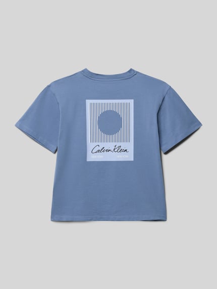 Productfoto, Regular Fit T-Shirt met logo-print model 'Polaroid' van Calvin Klein Jeans, blauw katoenmix, ronde hals, achterkant, maat 140.