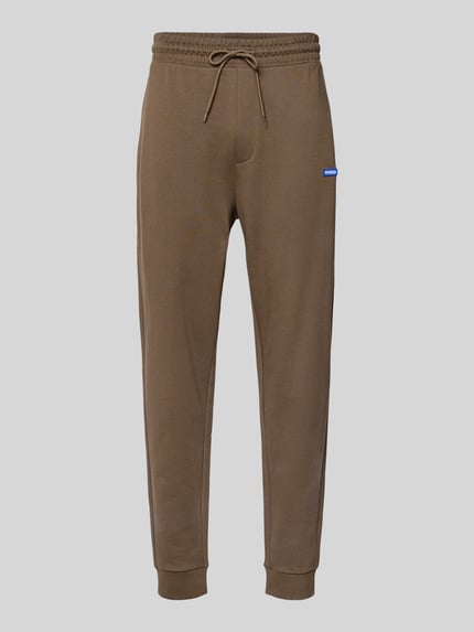 Produktfoto, Comfort Fit Sweatpants aus reiner Baumwolle Modell 'NAPIN' von Hugo Blue, brązowy, gładki materiał, elastyczny pas, boczne kieszenie