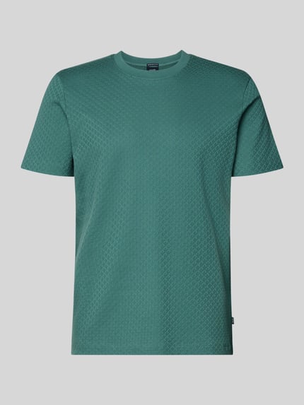 Produktfoto, T-Shirt mit geripptem Rundhalsausschnitt von JOOP! Collection in Grün, reine Baumwolle, Regular-Fit, dezente Struktur-Oberfläche.