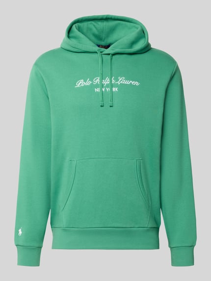 Produktfoto, groene Relaxed Fit Hoodie aus Baumwoll-Mix van Polo Ralph Lauren Heren, katoenmix, logo vooraan, kangoeroezak, effen