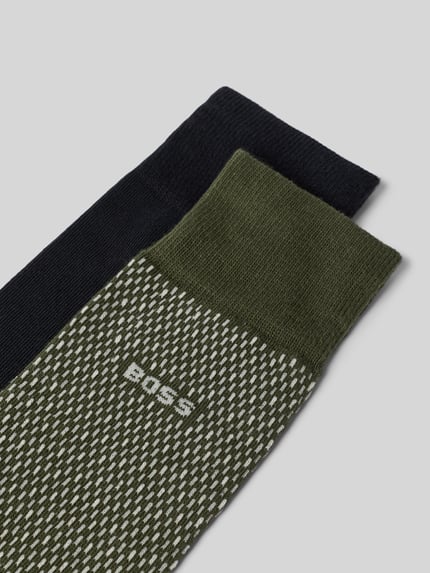 Produktfoto, Socken aus Baumwoll-Mix im 2er-Pack von BOSS, grün gemustert und schwarz, feine Stricktextur, Herren Socken von BOSS