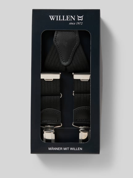 Produktfoto, Längenverstellbare Hosenträger in Y-Form von Willen für Herren, Material-Mix mit Stretch-Anteil, Breite 3,5 cm, schwarz, silberfarbene Metallelemente, strukturierte Textur