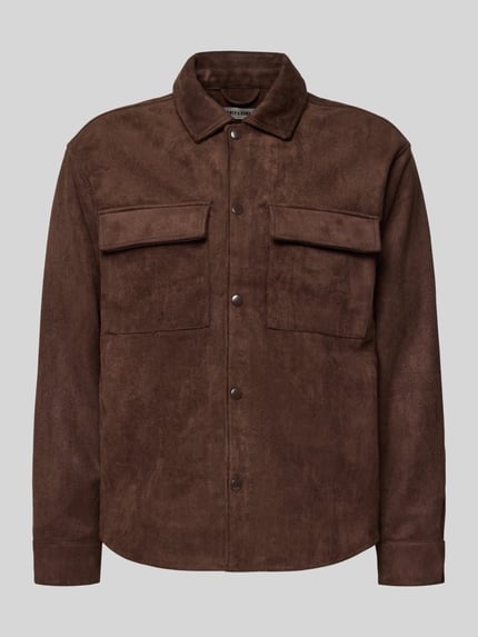 ONLY & SONS Regular Fit Jacke in Velourslederoptik mit Brustpattentaschen Modell 'RAVI' Dunkelbraun 2