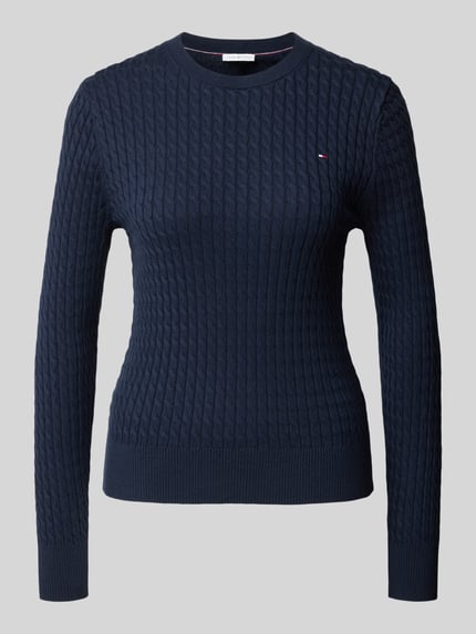 Produktfoto, Regular Fit Pullover aus reiner Baumwolle von Tommy Hilfiger in Dunkelblau mit Strukturmuster, Damen Pullover von Tommy Hilfiger