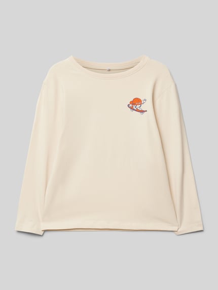 NAME IT Bluzka z długim rękawem i nadrukowanym motywem model ‘MOTIS’ Écru 1