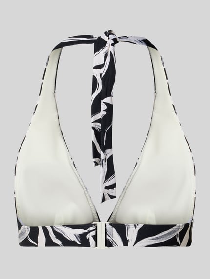 Produktfoto, Bikini-Oberteil mit Allover-Muster von Marc O'Polo, Optik:Allover-Muster, Trägerform: Neckholder, ohne Bügel, gefüttert, Label-Applikation, V-Ausschnitt, Verschluss: Klickverschluss, Materialverarbeitung: Stretch-Webstruktur.