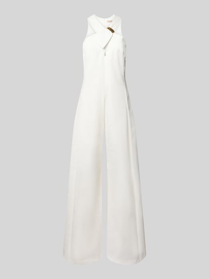 Produktfoto, Wide Fit Jumpsuit mit Zierschnalle von Rinascimento, biały, elastyczna bawełna, krój wide fit, bez rękawów, tekstura gładka