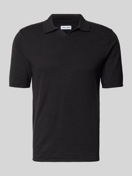 Produktfoto, Slim Fit Poloshirt in Strick-Optik Modell 'Kane' von JACK & JONES, reine Baumwolle, kurzärmelig, schwarz, strukturierte Oberfläche