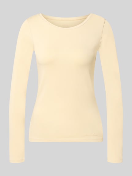 Produktfoto, Longsleeve aus Baumwoll-Mix van Marc Cain in licht beige, slim fit, ronde hals, met lange mouwen, ruglengte maat 36: 50 cm