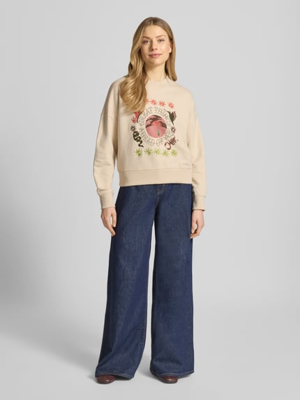 Scotch & Soda Relaxed Fit Sweatshirt mit floralem Stitching Ecru 1