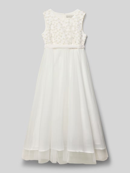 Productfoto, Regular Fit Kleid met florale details van Une Hautre Couture, katoenmix, mouwloos, strikje, witte knoopsluiting, onderrok.