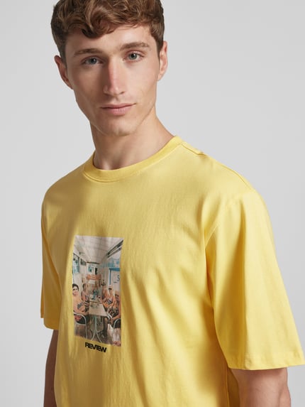 REVIEW Regular Fit T-Shirt aus Baumwoll-Viskose-Mix Pastellgelb 3