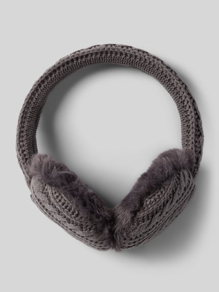 Produktfoto, Ohrenwärmer mit Kunstfellbesatz Modell 'Monique' von Barts in grau, gestrickte Struktur, flauschige Kunstfell-Textur, Damen Mütze von Barts
