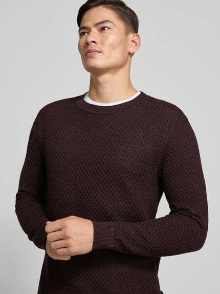 JACK & JONES Premium Strickpullover mit Strukturmuster Modell 'BARKLEY' Bordeaux 3