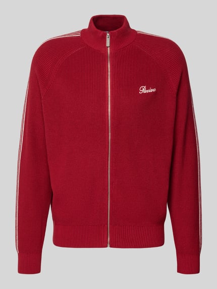 Produktfoto, Regular Fit Jacke in Strick-Optik Modell 'Retro' von REVIEW in Rot mit Reißverschluss, Stehkragen, Logo-Stitching, Baumwolle