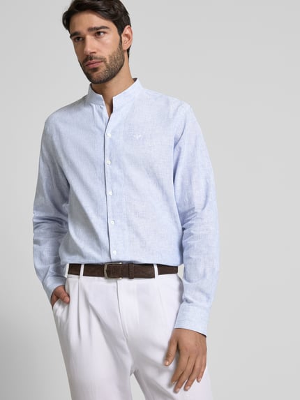 Emporio Armani Regular Fit Freizeithemd aus Leinen-Baumwoll-Mix Hellblau 3