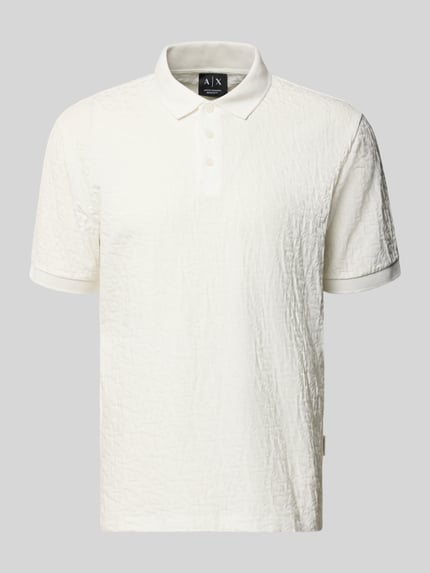 Productfoto, Regular Fit Poloshirt met structuurpatroon van ARMANI EXCHANGE, zuiver katoen, knoopsluiting, ruglengte maat M 68 cm, crèmekleurig