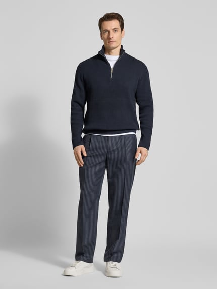 Lindbergh Gebreide pullover met opstaande kraag en ritssluiting Marineblauw - 1