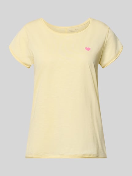 Produktfoto, T-Shirt mit Stitching und Rundhalsausschnitt von Christian Berg Woman aus Reine Baumwolle, Regular-Fit, Rollsaum, gelb, Damen T-Shirt