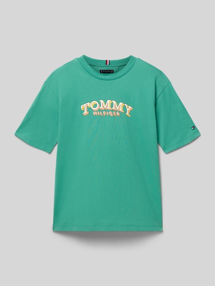 Produktfoto, Regular Fit T-shirt uit puur katoen van Tommy Hilfiger Teens, look: effen, labelprint en logostitching, korte mouw, ronde hals
