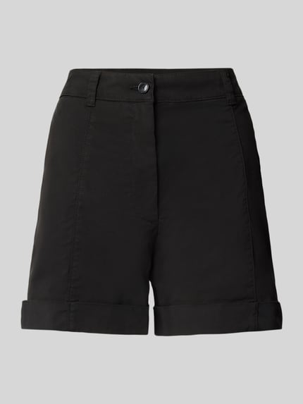 Productfoto, Relaxed Fit Shorts uit katoenmix model 'TANESSA-D' van BOSS Orange, effen zwart, logostiksel, ceintuurlussen, knoop en blinde ritssluiting, steekzakken, paspelzakken, materiaal katoenmix