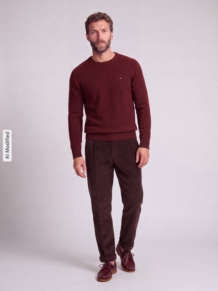 Tommy Hilfiger Regular Fit Pullover aus Lammwoll-Mix Bordeaux Melange 1