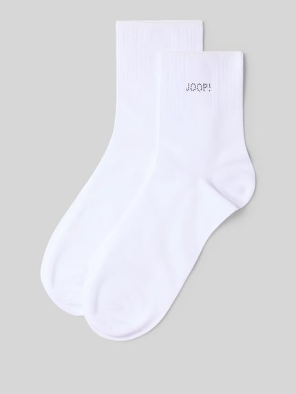Produktfoto, Socken mit Strasssteinbesatz von JOOP! aus weißem Baumwoll-Mix mit Modal-Anteil, Logo-Detail, elastischer Bund, glatte Textur