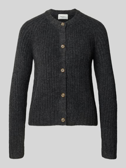 Produktfoto, dunkelgraue Regular Fit Strickjacke mit Woll-Anteil Modell 'ASHLEY CARDIGAN' von Pepe Jeans, Damen Strickjacke, strukturierte Oberfläche