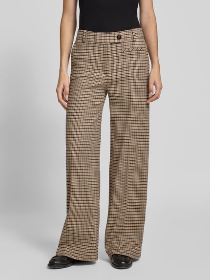 Lanius Wide Fit Stoffhose aus Woll-Baumwoll-Mix mit Karomuster Beige 4