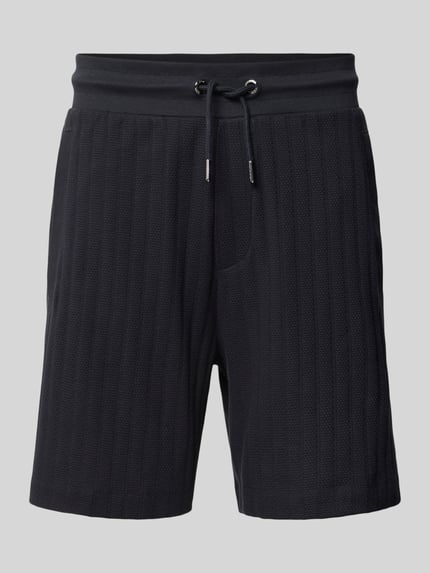 Produktfoto, Regular Fit Shorts mit Tunnelzug Modell 'JUANITO' von JOOP! Collection, bawełna, kolor ciemnogranatowy, pionowe struktury, szerokość w rozmiarze M 43 cm, długość nogawki wewnętrznej 17 cm