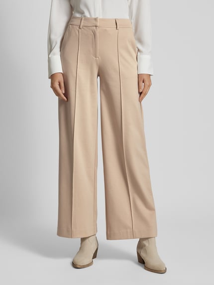ICHI Wide Leg Stoffhose mit fixierten Bügelfalten Modell 'KATE' Beige 4
