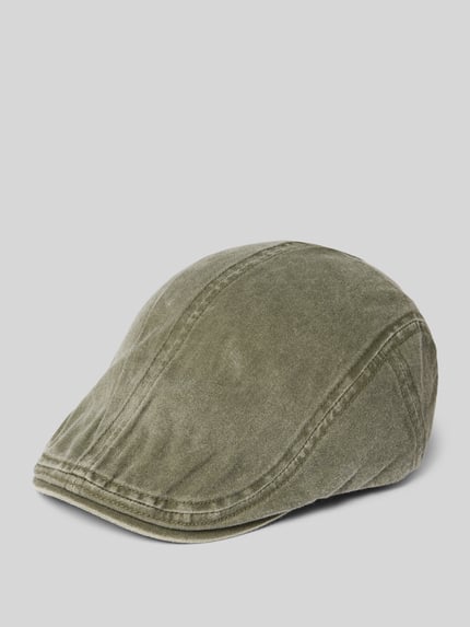Produktfoto, Schiebermütze in Denim-Optik von Müller Headwear aus reiner Baumwolle mit abgerundeter Form und teilelastischem Bund, olivgrün