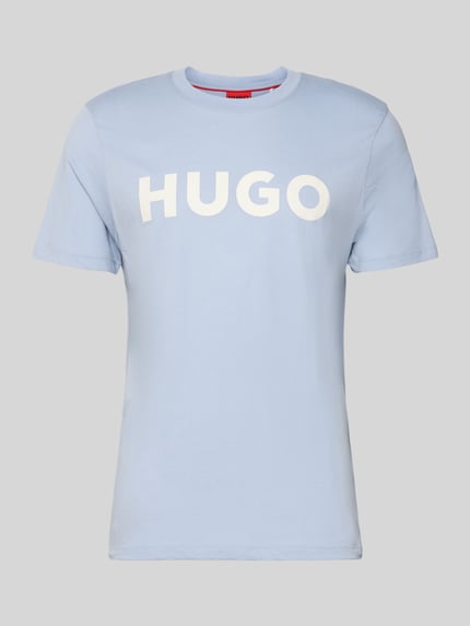 Produktfoto, jasnoniebieski Regular Fit T-Shirt aus reiner Baumwolle Modell 'DULIVIO' von HUGO, jednolity kolor, nadruk z logo, okrągły dekolt, krótki rękaw, dżersej