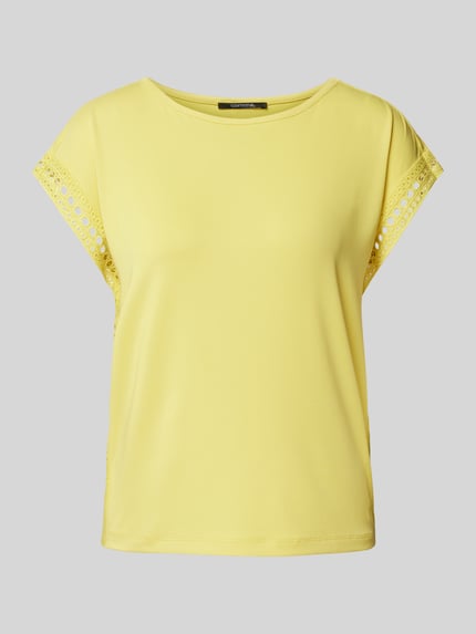 COMMA T-shirt met broderie anglaise Geel - 2