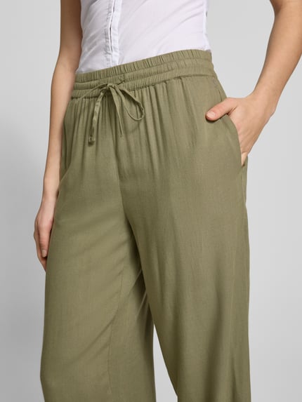PIECES Regular Fit Weite Hose aus Viskose-Leinen-Mix Modell 'PIA' Khaki 3