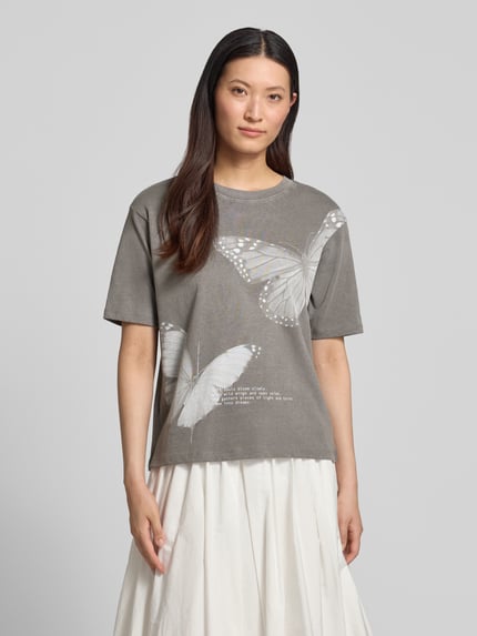 Jake*s Casual Relaxed Fit T-Shirt mit Motiv-Print Mittelgrau 4