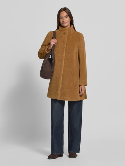 ICONS Cinzia Rocca Mantel aus Schurwolle-Alpaka-Mix mit Stehkragen Camel 1