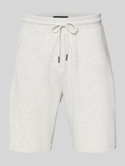 Produktfoto, Relaxed Fit Sweatshorts aus Baumwoll-Mix von Tommy Hilfiger, jasnoszary melanż, gładka faktura, label stitching, tunel, ściągacz, materiał sweat