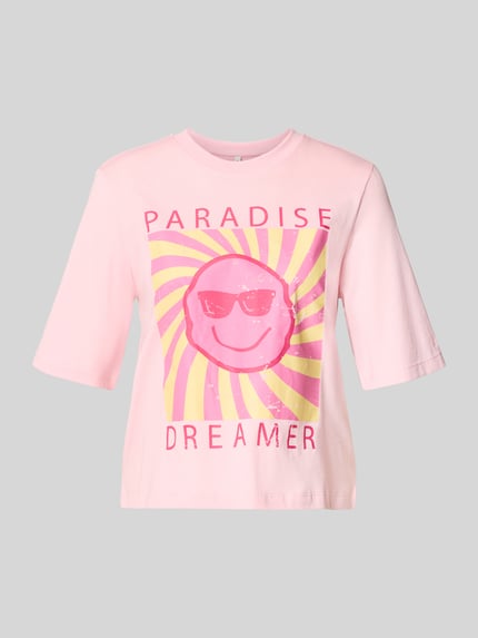 Produktfoto, Relaxed Fit T-shirt uit puur katoen Model 'CARTY' van ONLY, look: effen, motiefprint, ronde hals, korte mouw, jersey.