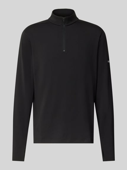 Produktfoto, schwarzes Regular Fit Sweatshirt mit Stehkragen Modell 'SW_Active QZ' von BOSS Green, glatte Textur, dezente Details.