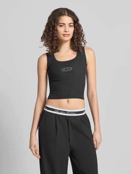 ANOTHER COTTON LAB Top w kroju slim fit z nadrukiem logo Czarny 4