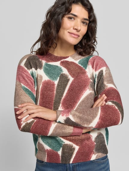 Apricot Strickpullover im Allover-Look mit Rundhalsausschnitt Bordeaux 3